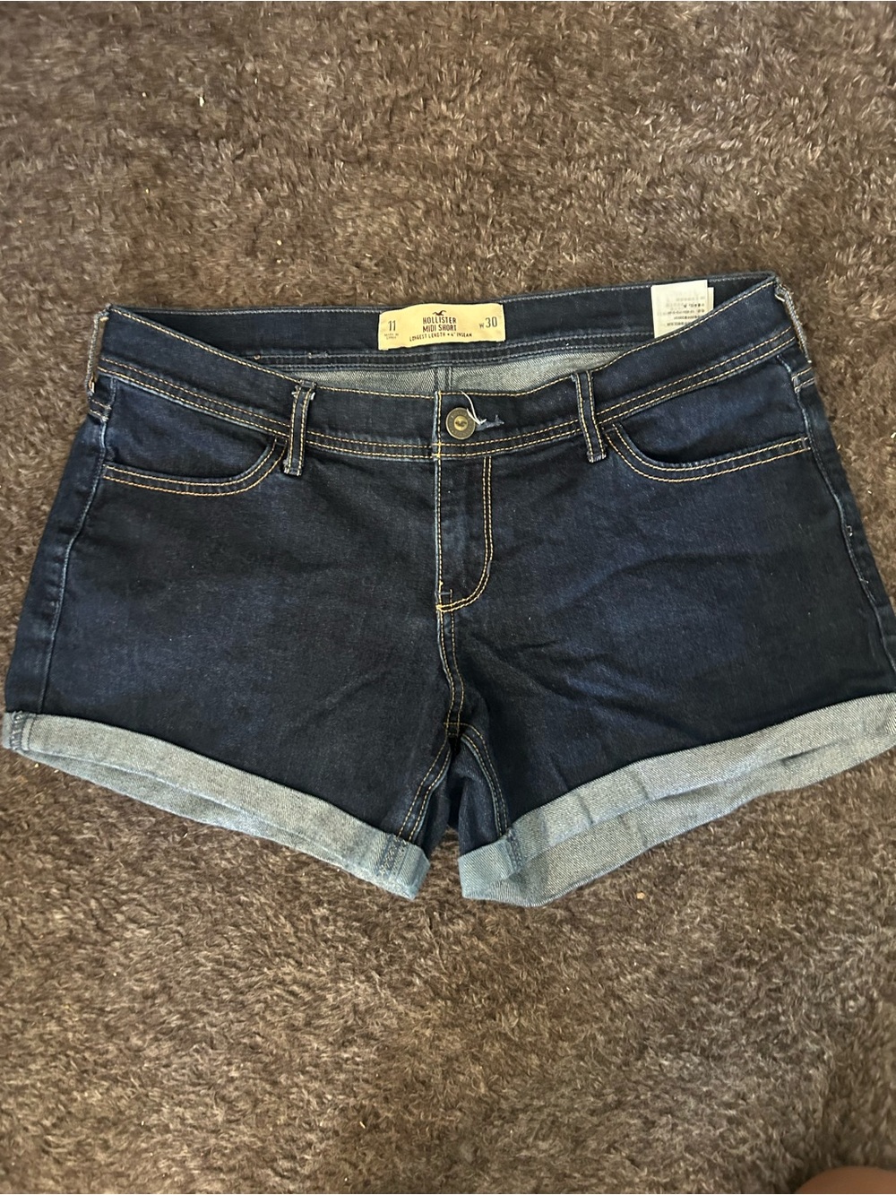 Hollister Dark Blue Rolled-Hem Denim Shorts